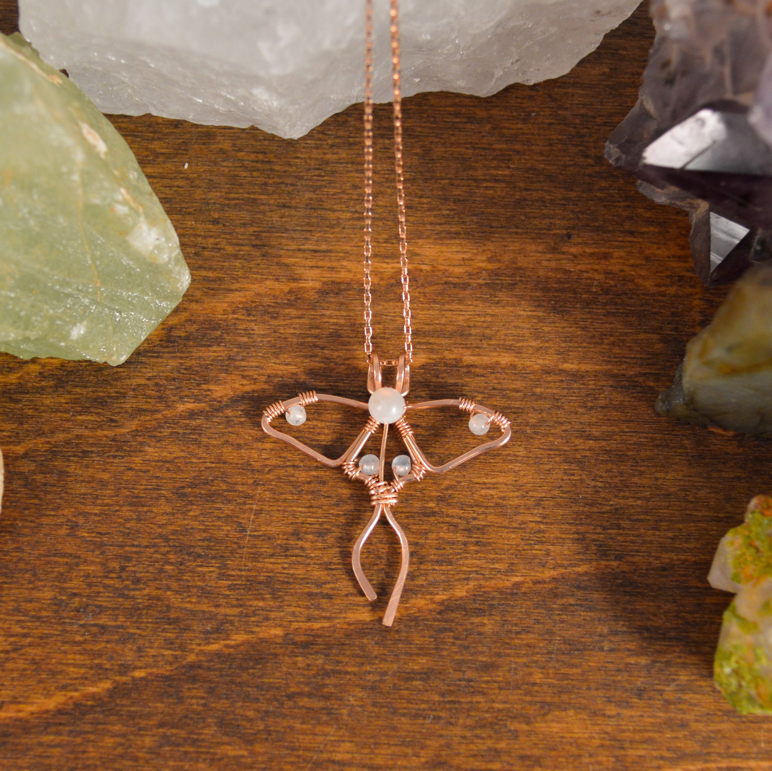 Luna Moth Gemstone Pendant Necklace Cat Horn Accessory